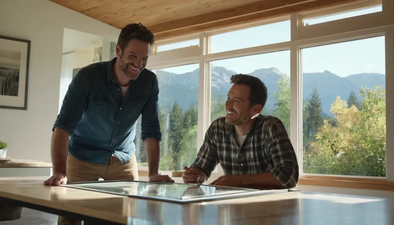 A homeowner and a window provider reviewing new windows in a bright living room in Eagle Mountain